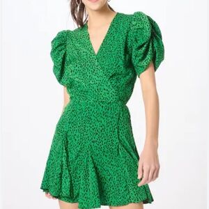 AX Paris Women’s Green & Black leopard print Puff Sleeve Dress size 14